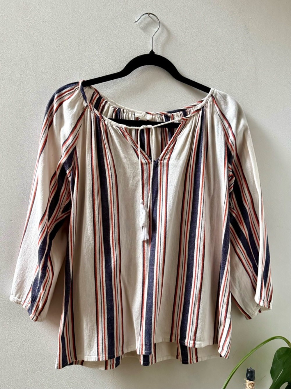 Joie Ivory Tunic with Navy & Rust Stripes
